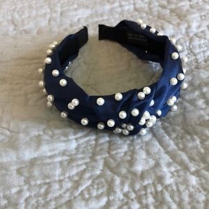 Navy Pearl Top Knot Headband